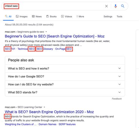 Google’s Advanced Search Operators: intext.